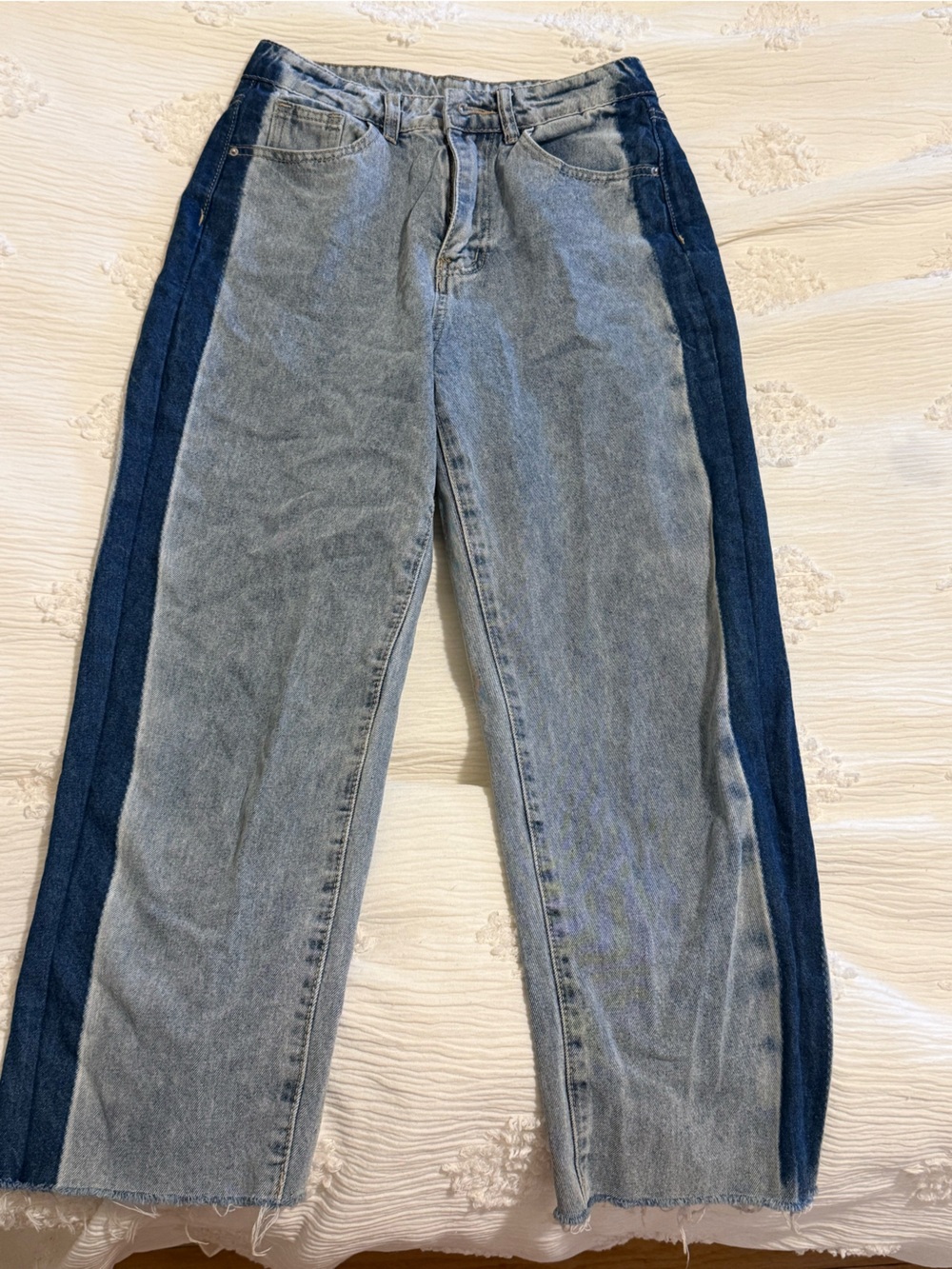 Dazy Two-Tone Wide Leg Jeans with Side Stripe - Blue M